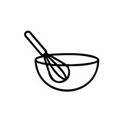 Outline of a mixing bowl with a whisk on a background handdrawn kitchen cooking