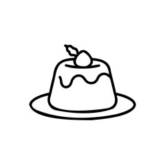 Handdrawn pudding dessert with a berry on top a plate food sweet