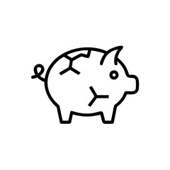 Outline of a cracked piggy bank with a curly tail small legs on background piggybank