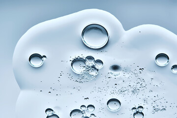 A drop of gel serum with bubbles. The texture. View from below.