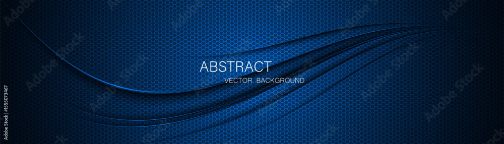 Poster abstract blue steel mesh background with blue glowing lines with free space for design. modern techn