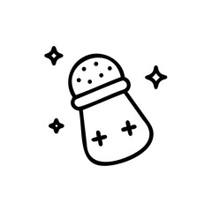 Outline salt shaker with sparkles plus signs on background food seasoning