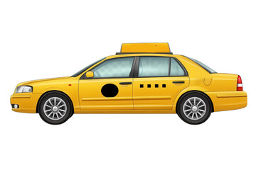 Yellow taxi cab with roof sign parked on transparent background suitable for various design projects
