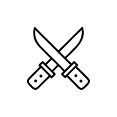 Crossed knives with outlines on a background handdrawn vector graphic blade weapon