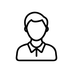 Black and White Male Avatar Icon – Minimalist Outline Vector of a Man Wearing Shirt and Tie Representing Business Professional, User Profile, or Corporate Employee Symbol for Online and Print Use