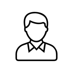 Black and White Male Avatar Icon – Minimalist Outline Vector of a Man Wearing Shirt and Tie Representing Business Professional, User Profile, or Corporate Employee Symbol for Online and Print Use