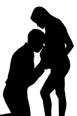 Silhouette of a couple expecting a newborn.
High contrast of a loving husband and wife portrait photo.
