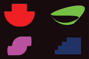 Abstract Geometric Shapes Red Purple Green Blue Forms on Black Background Simple Minimalist Design