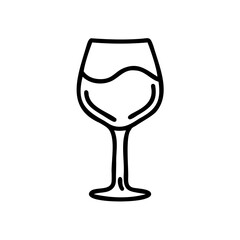 Outline of a wine glass with liquid inside on a background simple drink beverage