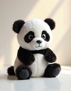 Panda Cub Plush Toy Isolated on White Background