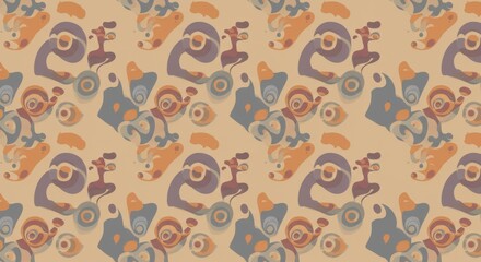 Abstract organic shapes pattern in muted earth tones, seamless and repeating