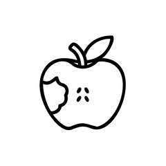 Outline of a bitten apple with a leaf seeds on a background fruit food