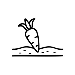 Line art carrot growing in soil with green leaves a simple handdrawn style vegetable