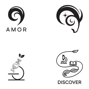 Black and White Logo Set Amor Discover Ram D N A Science Symbols logos collection