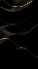 Elegant abstract composition of flowing black curves accented by delicate gold lines, evoking fluidity, luxury, movement, depth, and modern sophistication.