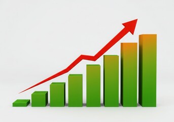 Rising bar graph with upward trending red arrow