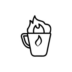 Handdrawn of a mug with flames a flame symbol on background fire heat