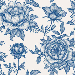 Seamless floral vector linear vintage contrasting handmade ink pattern for fabric design, decor, ceramics, greeting cards, flowers, texture print for backgrounds