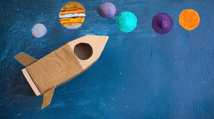 Cardboard space rocket. Concept image.
