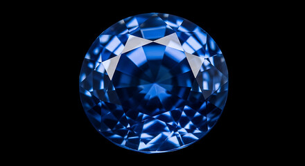 Luxury Ceylon Sapphire: Precious Jewel with Intense Blue Color, Exquisite Single Round Cut Sapphire on Black Background, Investment Gemstone: High Clarity Blue Sapphire.