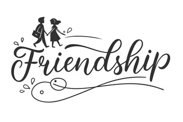 Thin line hand lettered friendship words in a clean modern design