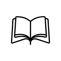 Black and White Open Book Icon – Minimalist Outline Vector Symbol of Reading, Education, Literature, or Knowledge for Use in Digital Media, Educational Platforms, and Print Designs
