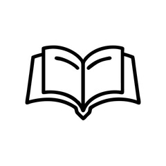 Black and White Open Book Icon – Minimalist Outline Vector Symbol of Reading, Education, Literature, or Knowledge for Use in Digital Media, Educational Platforms, and Print Designs