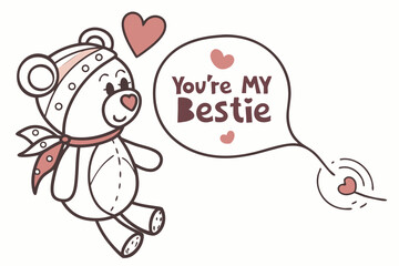 Cute teddy bear illustration with a speech bubble for messages and communication