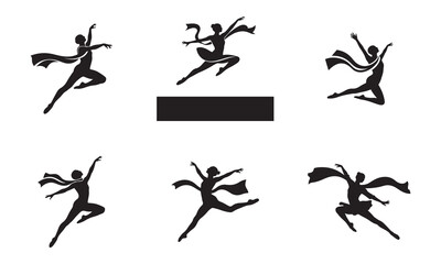 Dancer Jumping with Flowing Scarf – Silhouette's Vector in Black and White Minimal Style

