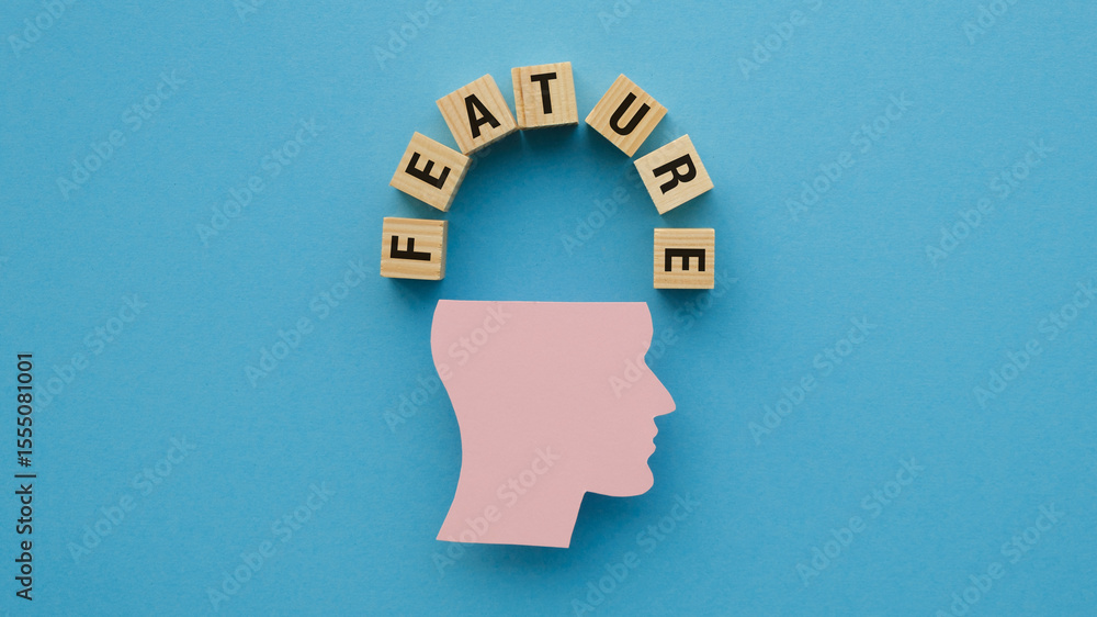 Poster a head with the letters feature written around it