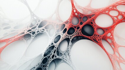 Abstract network of interconnected, organic forms.  Intertwined, flowing structures