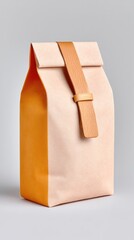 Beige and Orange Textured Pouch with Leather Toggle