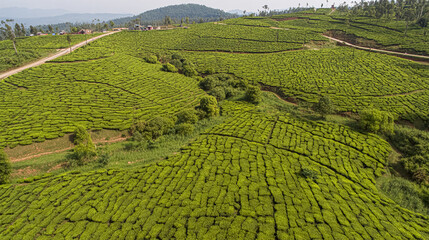 tea field and harvesting view from above