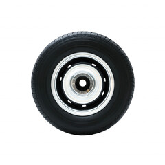 Black car tire with silver rim on transparent background