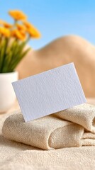 Blank Business Card Mockup on Beige Fabric