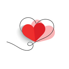 Continuous line drawing of a heart, black and white vector minimalist love concept illustration. Set.