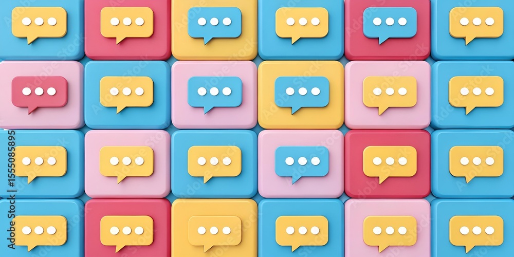 Poster colorful messaging icons arranged as pattern symbolize digital communication and social media engage