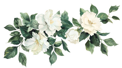 Fototapeta premium Elegant Watercolor White Flower Frame Botanical Art Print on transparent background 