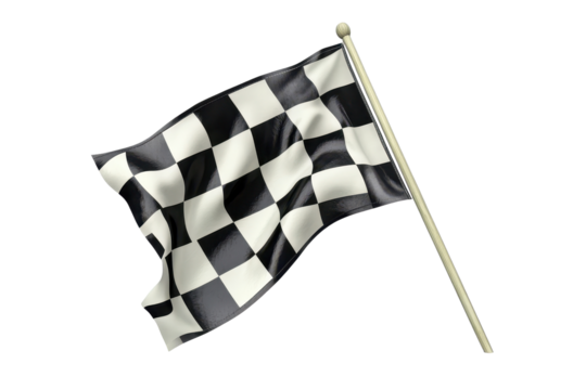 Checkered flag waving on a white background symbolizing victory in motorsport and racing events