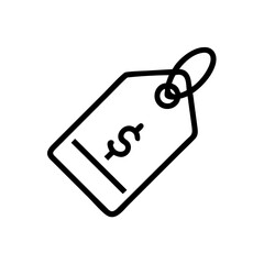 Black and White Price Tag Icon – Minimalist Outline Vector Label Symbol Representing Discount, Sale, Shopping Label, Ecommerce Product Tag, or Store Pricing for Online and Retail Use