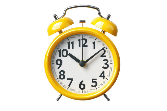 Bright yellow alarm clock displaying time on a white background, emphasizing the importance of punctuality and time management