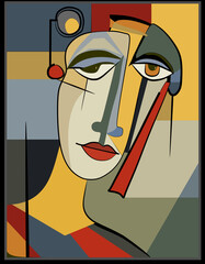A geometric representation of a face,The background contains a mix of warm and cool colors, creating a dynamic and engaging visual effect.