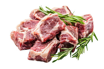 Obraz premium Chopped lamb meat with fresh herbs ready for cooking on a clean white background