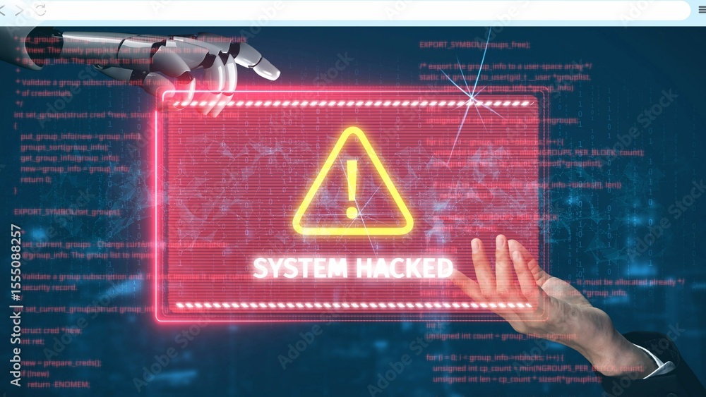 Poster cybersecurity defense and system protection from hackers, secure digital systems, cyberattack preven