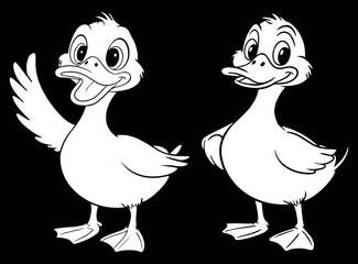 Duck cartoon silhouette pack vector illustration