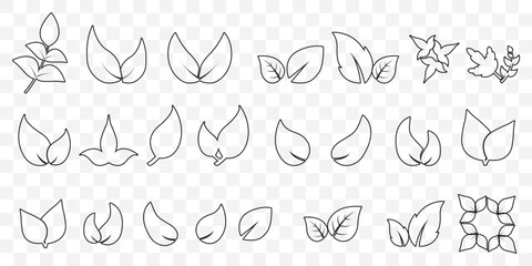set of Black line leaf icons on Transparent Background. EPS 10.