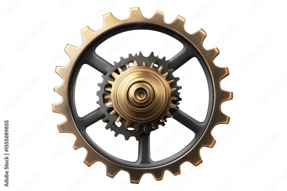 Poster detailed gear wheel isolated with a transparent background showcasing intricate design and mechanica