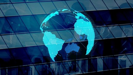 Global network connection visualization showing data exchange, digital link, worldwide...