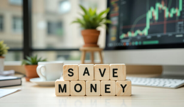 Save money concept showing financial planning cost reduction and smart budgeting for personal or business finance with copy space