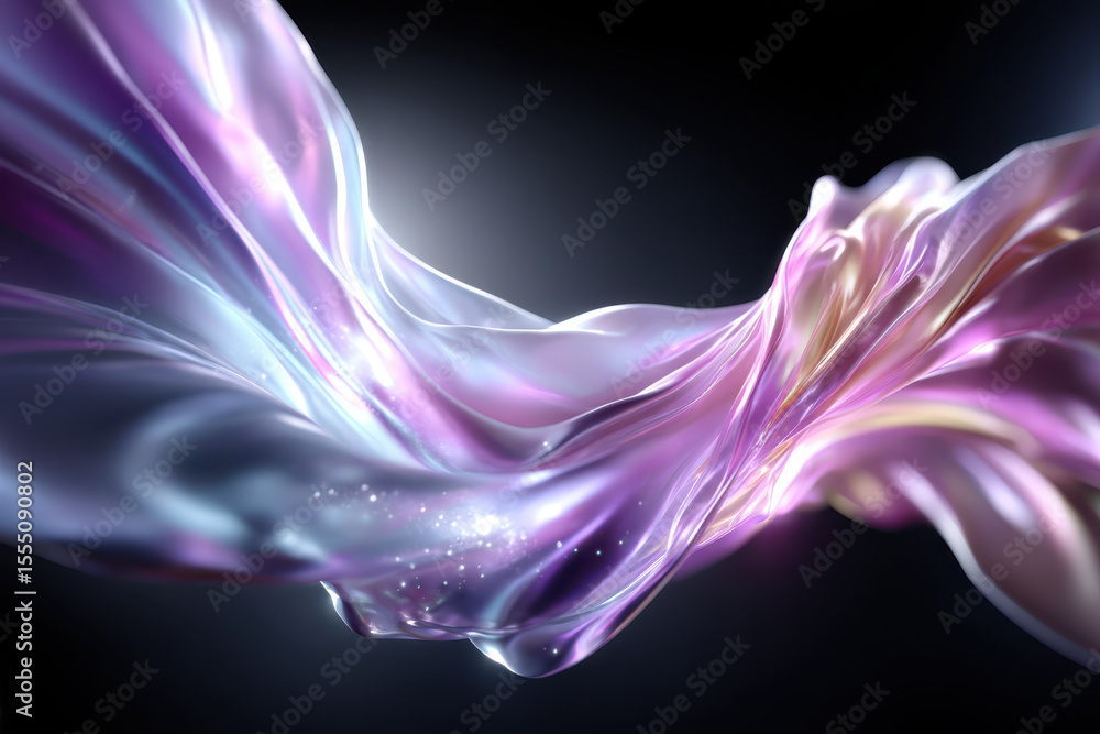 Poster flowing abstract shapes create a stunning visual of color and light in a dark background